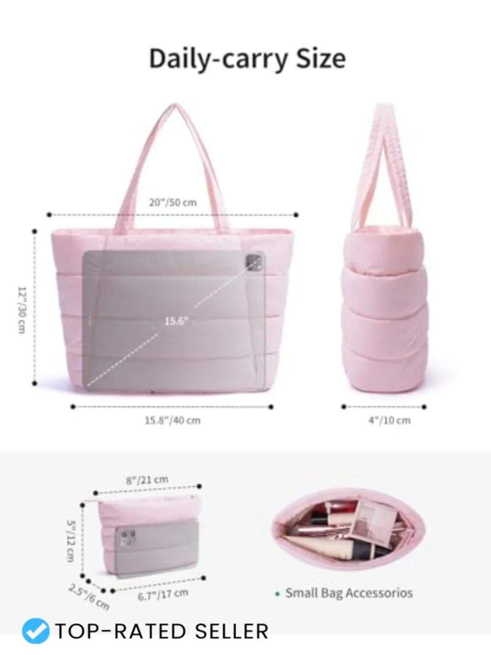 Nylon Puffer Tote Bag, Quilted Work Travel Tote, Laptop Shoulder Bag